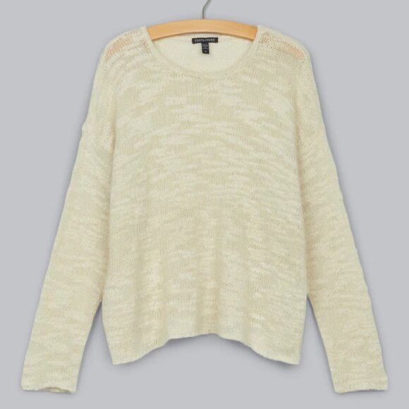 Eileen Fisher Sweater Tencel Lyocell Mohair Crewneck Pullover Ivory Womens XL - Picture 1 of 10